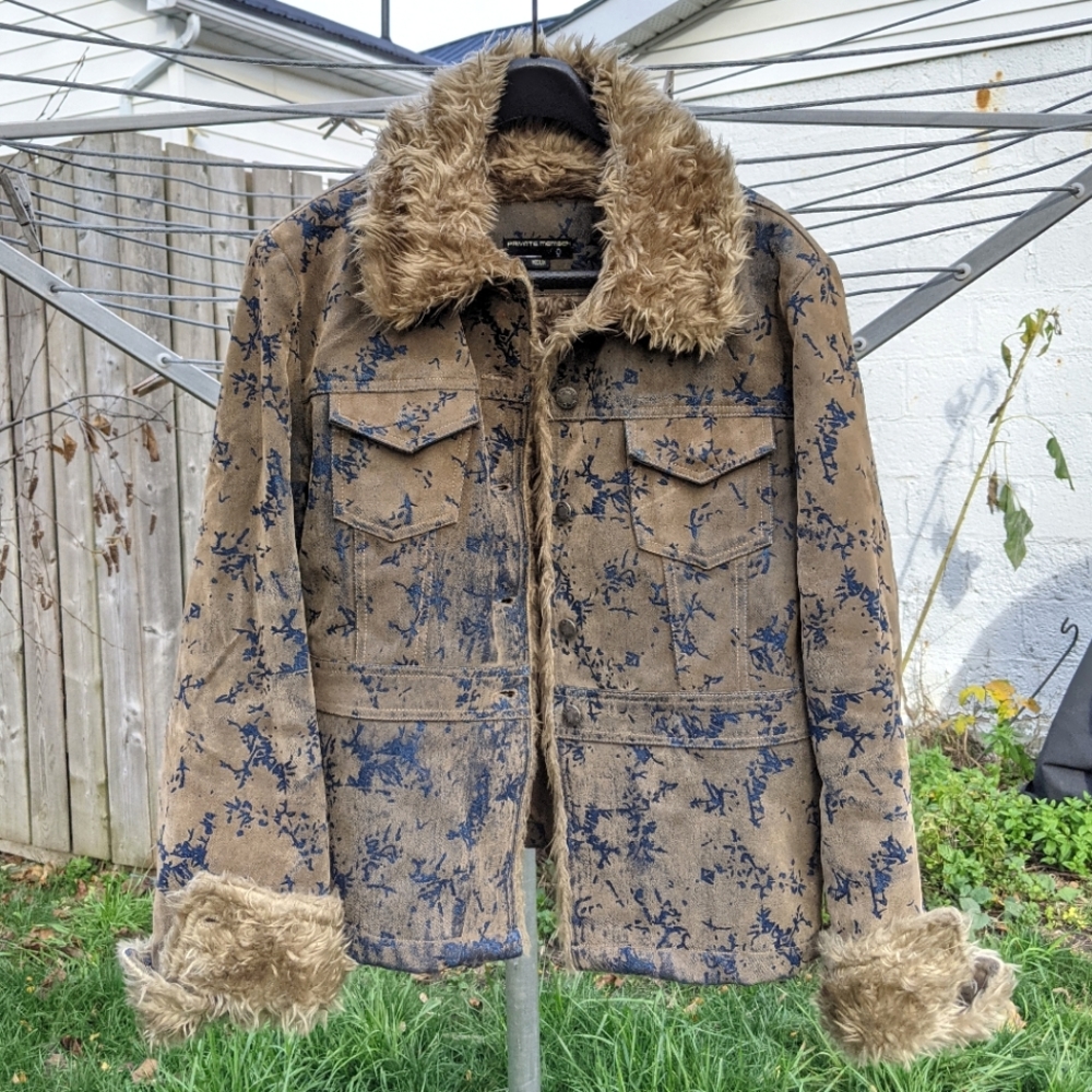 Y2K coated denim faux fur jacket